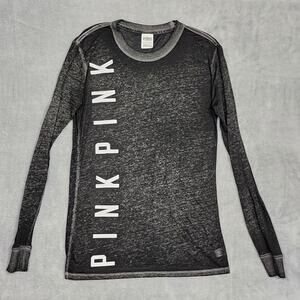 Pink Victoria Secrets Burnout Tee Shirt Long Sleeve Dark Gray Black XS